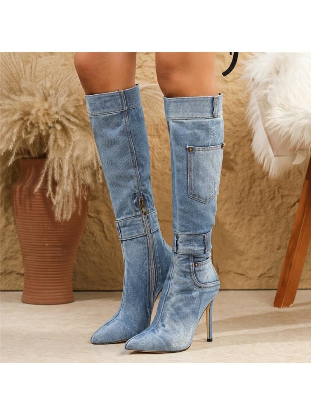 NWT Washed Distressed Stiletto Pointed-Toe Boots